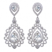 EVER FAITH Wedding Victorian Style Pattern Teardrops Dangle Earrings Zircon Crystal Clear N02711-1