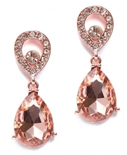 Heirloom Finds Rose Gold Tone Bridal Prom Peach Bling Crystal Teardrop Earrings