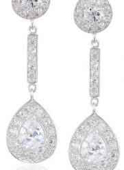 Platinum Plated Sterling Silver Cubic Zirconia Pear-Shaped Drop Post Earrings