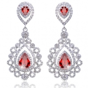 EVER FAITH Wedding Victorian Style Pattern Teardrops Dangle Earrings Zircon Crystal Ruby Color N02711-2