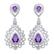 EVER FAITH Wedding Victorian Style Pattern Teardrops Dangle Earrings Zircon Crystal Amethyst Color N02711-9
