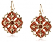 1928 Jewelry Domenica Gold-Tone Red Persimmon Enamel Drop Earrings