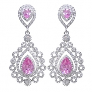 EVER FAITH Wedding Victorian Style Pattern Teardrops Dangle Earrings Zircon Crystal Pink N02711-7