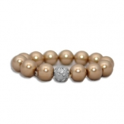 Formal Taupe Colored Faux Pearl Stretch Bracelet - Bridesmaid Jewelry (Brown)
