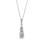 BERRICLE Sterling Silver Round Swarovski Zirconia 3 Stone Wedding Bridal Fashion Pendant Necklace