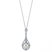 BERRICLE 925 Sterling Silver Faux Pearl Filigree Women Wedding Bridal Fashion Pendant Necklace