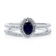 BERRICLE 925 Sterling Silver Simulated Blue Sapphire Cubic Zirconia CZ Halo Wedding Bridal Ring Set