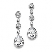 USABride Vintage Silver-Tone Cubic Zirconia Teardrop Dangle Earrings, Bridal Chandelier Earrings 1581 S