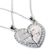 Silver with Clear Crystal Rhinestones Best Friends Pendants Necklace Set of 2 Fashion Jewelry