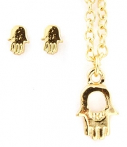 Mini Gold Hamsa Pendant Necklace and Earring Set Fashion Jewelry