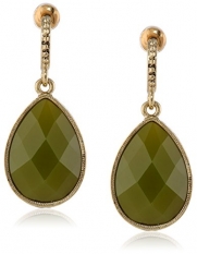 1928 Jewelry Domenica Gold-Tone Green Faceted Pear Shape Drop Earrings