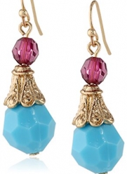 1928 Jewelry Mykonos Gold-Tone Turquoise with Amethyst Purple Drop Earrings