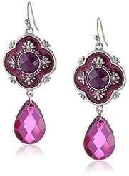 1928 Jewelry Domenica Silver-Tone Amethyst Purple Faceted and Enamel Drop Earrings