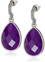 1928 Jewelry Domenica Silver-Tone Purple Faceted Pear Shape Drop Earrings