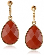 1928 Jewelry Domenica Gold-Tone Red Persimmon Faceted Pear Shape Drop Earrings