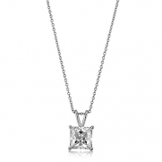 BERRICLE Sterling Silver 3 Carat Princess Cut Cubic Zirconia CZ Solitaire Fashion Pendant Necklace