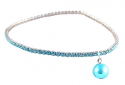 Crystal Stretch Anklet with Glass Pearl Charm - Aqua (A12)