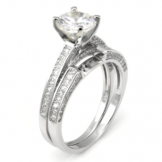 Sterling Silver Cubic Zirconia 2.4 Carat tw Round Cut CZ Pave Wedding Engagement Ring Set, Nickel Free Sz 8