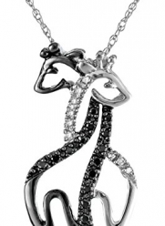10k White Gold Black and White Diamond Giraffe Pendant Necklace (.09 cttw), 18