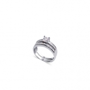 tdrsz1030-5 Sterling Silver Princess cut Clear CZ Engagement Ring Set Size 5