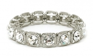 Heirloom Finds Silver Tone and Crystal Stretch Cuff Bracelet Bridal Prom