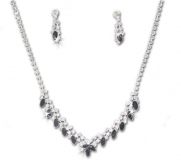 Silver-Tone Black Rhinestones Bridal Wedding Necklace Earring Set