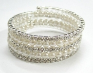 White Faux Pearl and Crystal Twist Bracelet - Fits any wrist - Bride Bridesmaid Jewelry