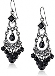 1928 Jewelry Jet and Onyx-Colored Crescent Chandelier Earrings