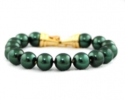 Hunter Green Faux Pearl bracelet with Gold Plate Clasp 8mm - Bridal Jewelry