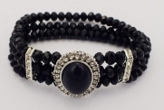 Black Three Strand Crystal AB Stretch Bracelet Add Shine to Any Dress - Formal Jewelry