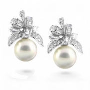 Bling Jewelry CZ Ribbon Shell Pearl Stud Earrings 925 Silver 10mm