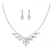 ACCESSORIESFOREVER Women Bridal Wedding Prom Fashion Jewelry Set Crystal Rhinestone Classy Stylish Design Necklace