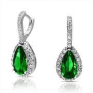 St Patricks Day Jewelry Bridal Simulated Emerald CZ Teardrop Chandelier Earrings Snap Post Rhodium Plated