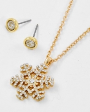 Goldtone with Crystal Snowflake Pendant Necklace and Earring Set Fashion Jewelry