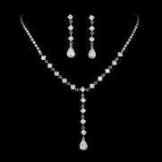 Silver-Tone Clear Crystal Rhinestone Drop Bridal Wedding Necklace Earring Set