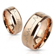 STR-0200 Heartbeat Laser Etched Stainless Steel Rose Gold IP Band Ring (11)