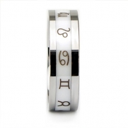 Three Keys Jewelry 8mm Men Tungsten Carbide White Ceramic Ring Wedding Engagement Band Silver Plat Laser Western Zodiac Signs Size 10