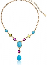 1928 Jewelry Mykonos Gold-Tone Multi-Colored with Pear Shape Drop Y-Shaped Necklace