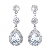 EVER FAITH Silver-Tone Art Deco Teardrop Bridal Dangle Earrings Clear CZ Austrian Crystal A09052-2