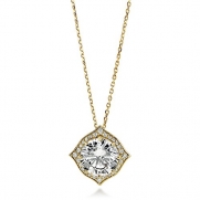 BERRICLE Yellow Gold Vermeil Round Cubic Zirconia CZ Halo Wedding Bridal Fashion Pendant Necklace