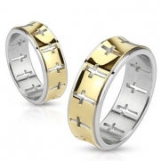 STR-0054 Stainless Steel Gold IP Die-Cut Cross Pattern Band Ring; Comes With Free Gift Box (7)