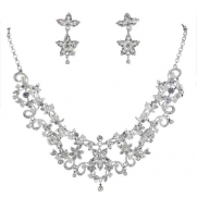 Silver-Tone Vintage Crystal Rhinestone Bridal Wedding Necklace Earring Set