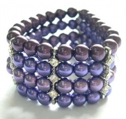 Eggplant, Violet, Orchid (Purple) Faux Pearl Bracelet with Rhinestones - Bridesmaid Jewelry