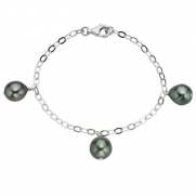 Valentines Gift - Sterling Silver Black Tahitian Pearl Chain Bracelet (9-10 mm)