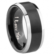 10MM Tungsten Carbide I Love You Black Two Tone Engraved Ring Size 15