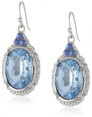 1928 Jewelry Silver-Tone Sapphire Blue Oval Drop Earrings