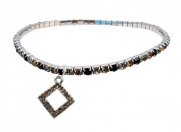 Crystal Stretch Anklet with Diamond Shape Charm - Black and Brown (A37)