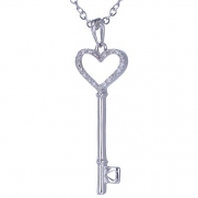 Sterling Silver Diamond Key Pendant (1/8 CT) With 18 Chain