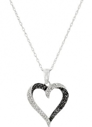 10k White Gold Black and White Diamond Heart Pendant Necklace (1/3 cttw), 18
