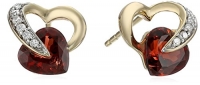 10k Yellow Gold Heart Garnet Diamond Earrings (0.08 cttw, I-J Color, I2-I3 Clarity)